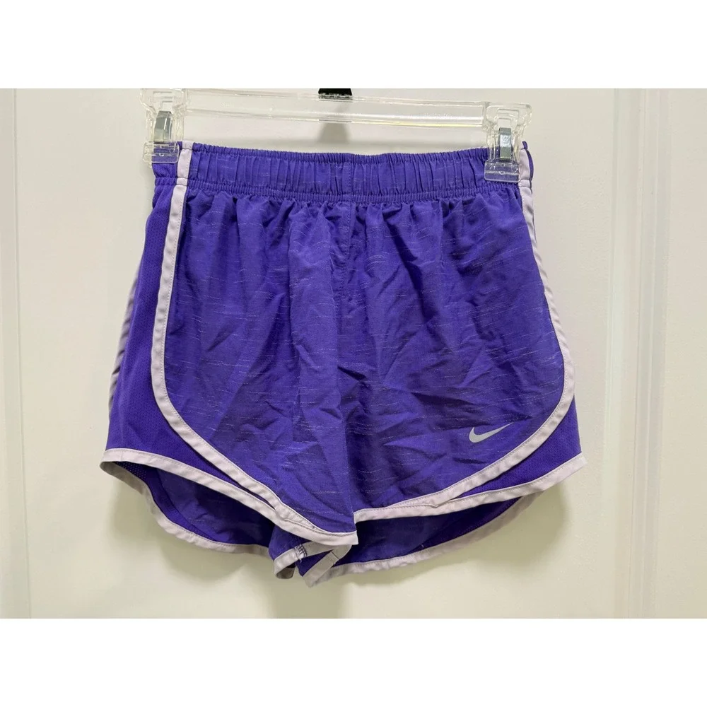 Nike Dri-FIT‎ Tempo Running Shorts Womens XS Purple Space Dye Mesh Trim Athletic